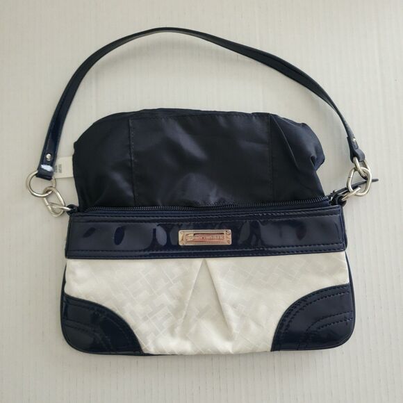 Tommy Hilfiger Womens Monogram Logo Mini Purse Bag Ivory Navy Blue Faux Leather - Picture 7 of 11